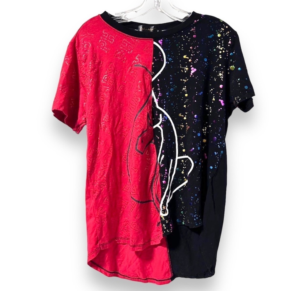 Y2K Baby Phat Black Red Split Splatter Graphic Tee Women’s Size Large Streetwear